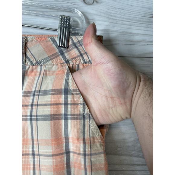 Mossimo Supply Co Shorts Womens Size 9 Tan Orange Gray Plaid Chino Zip Fly Beach - Picture 3 of 10